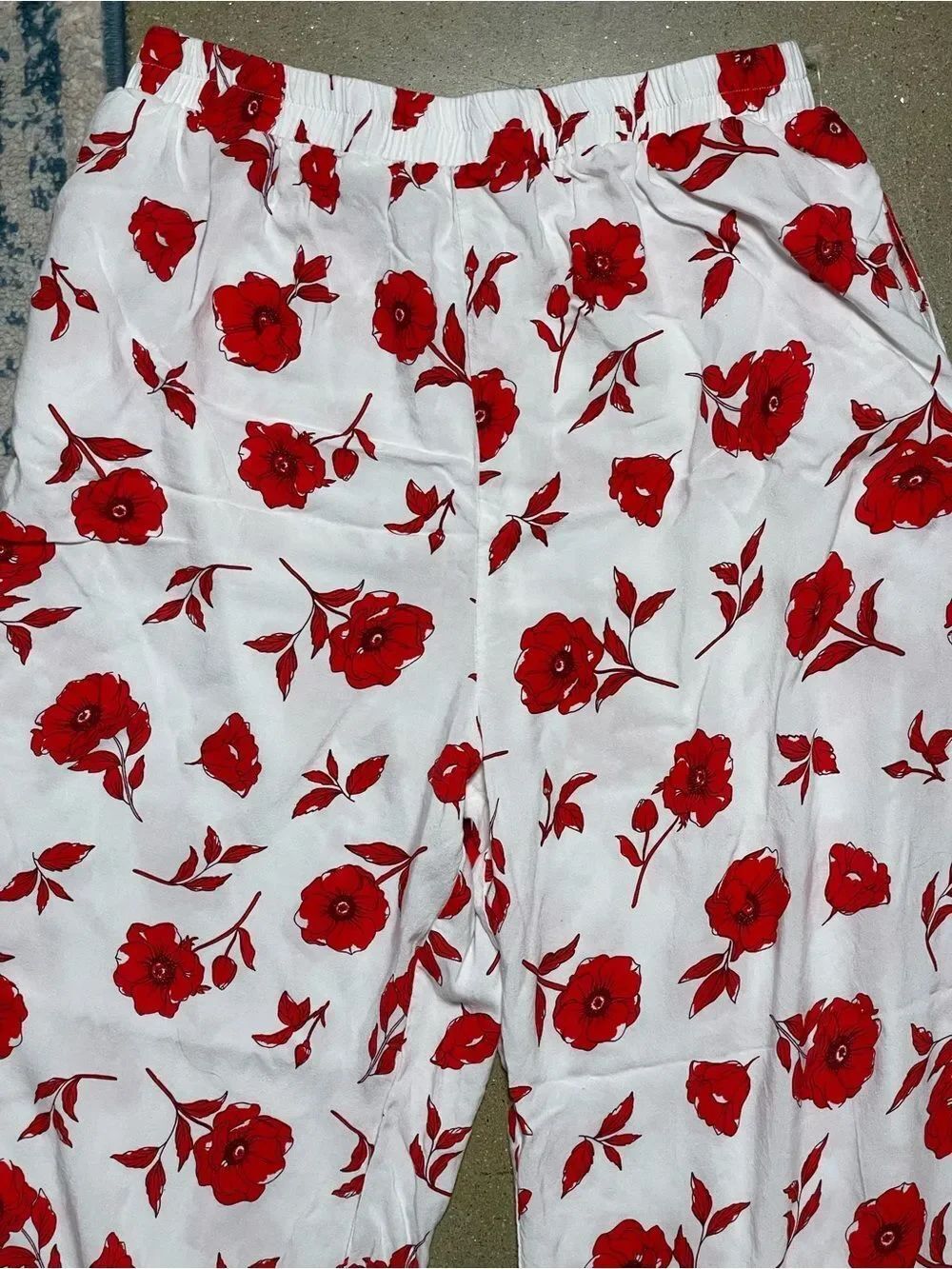 Japna Women’s Beautiful Red Floral Pajama Pants with Pockets - White Base - LG - Picture 8 of 8